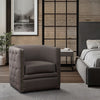 Swivel Accent Chair, Barrel Back, Button Tufted, Nailhead, Gray