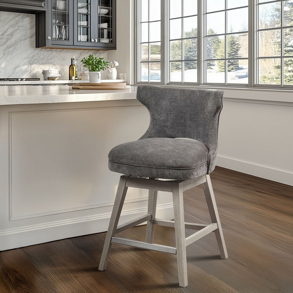 26" Swivel Counter Height Chair, Curved Back, Charcoal Gray Fabric