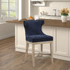 26" Swivel Counter Height Chair, Blue Polyster Fabric, Wood Legs