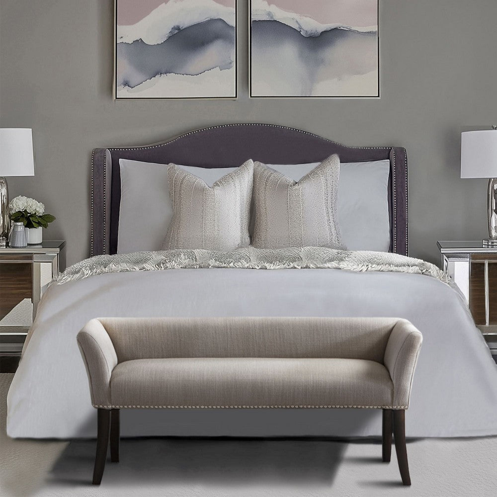 Bench w Low Back, 50", Morroco Brown Wood Legs, Gray Polyester