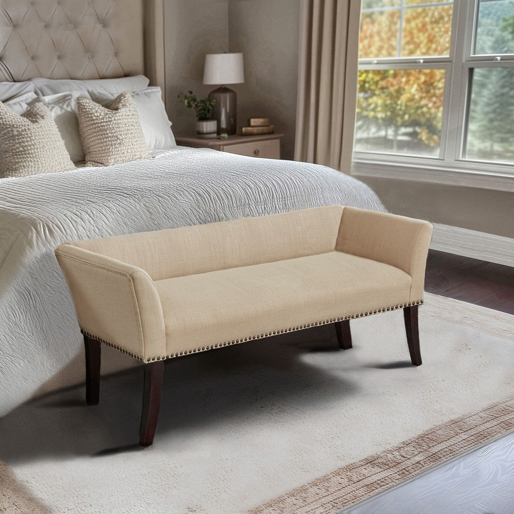 Bench w Low Back, 50", Morroco Brown Wood Legs, Tan Brown Polyester