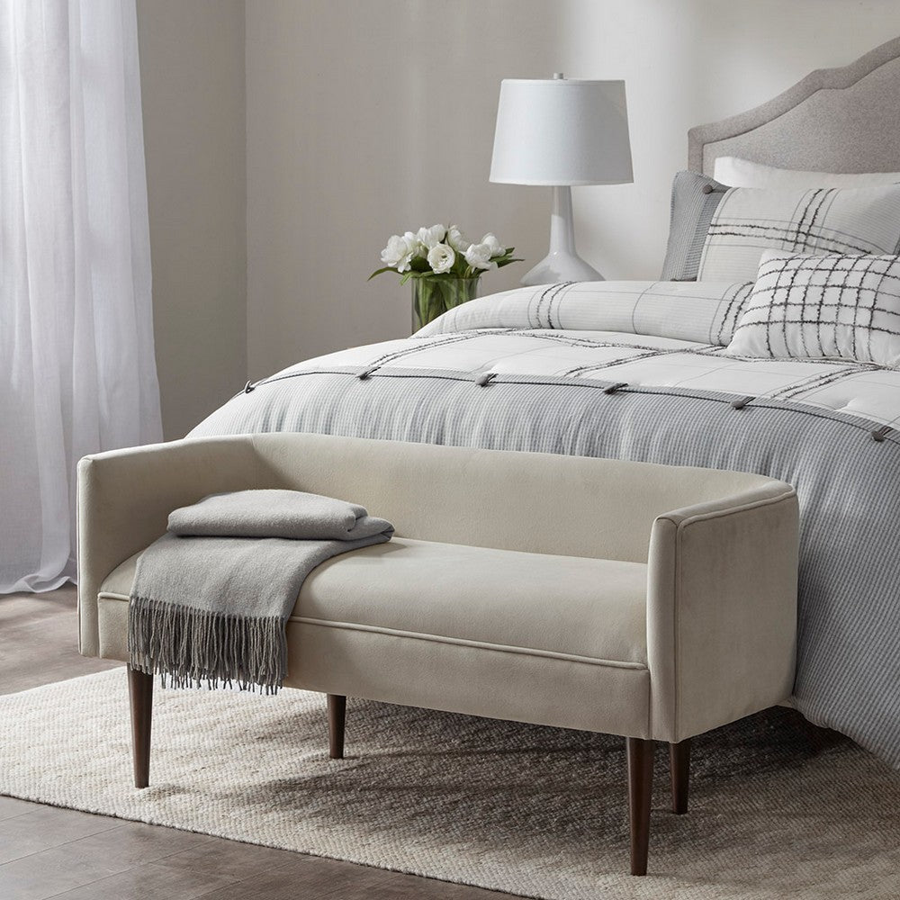 Chesterfield Accent Bench, Cream Velvet, 49" Morrocco Brown Wood