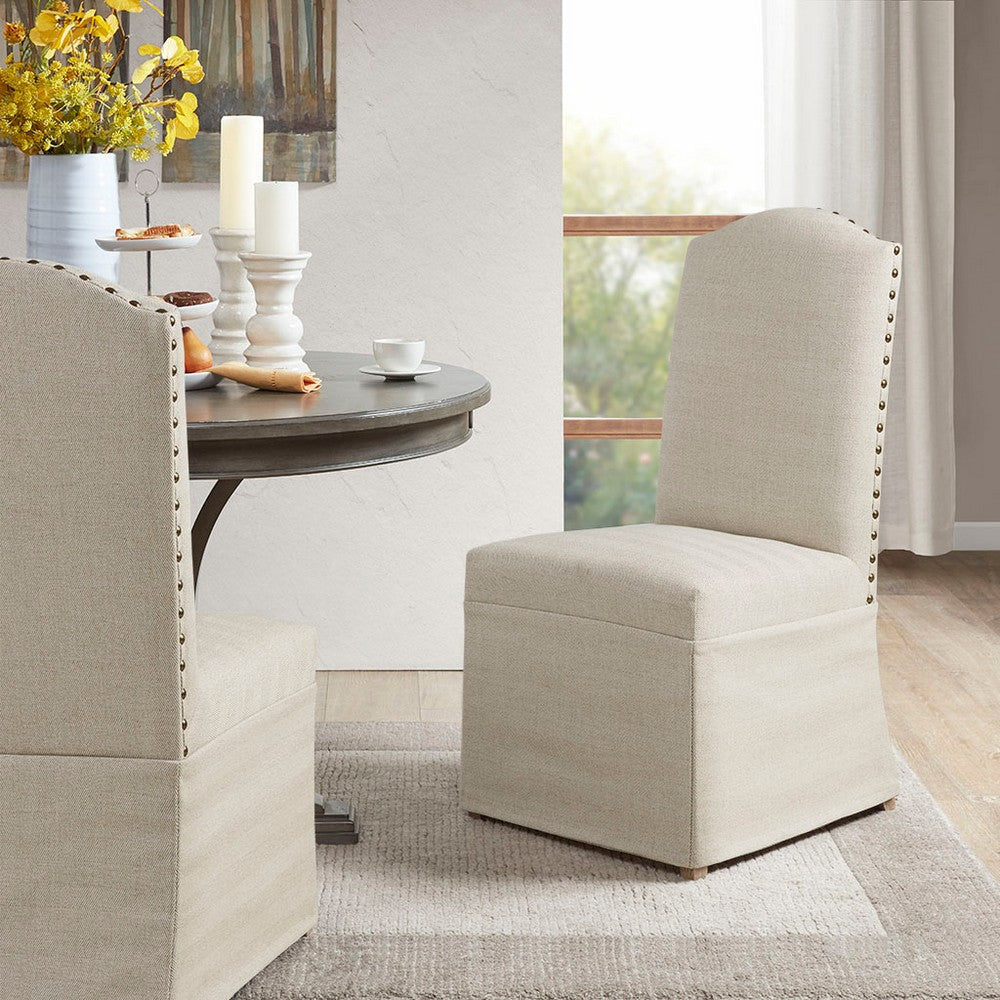 Dining Side Chair Set of 2, High Back, Beige Skirts and Cushions