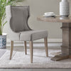 Dining Side Chair, Gray Polyester, Wingback, Reclaimed Wood Legs
