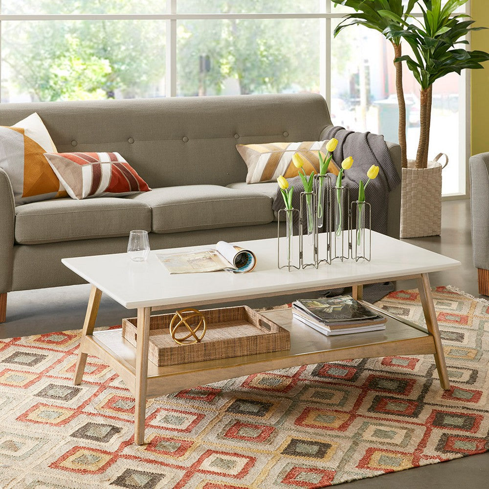 Coffee Table, 48" MDF Off White Top and Natural Brown Shelf