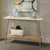 Sofa Console Table, 48" MDF Off White Top and Natural Brown Shelf
