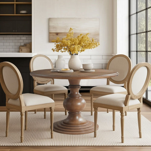 Dining Table, 46" Round Top, Reclaimed Walnut Brown, Pedestal Base