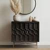 Accent Cabinet w 2 Honeycomb Doors, Black Wood, X Bronze Base, 36"