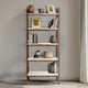 Modern 5 Tier Bookcase, Off White Shelves w Pecan Base, 73 Inch
