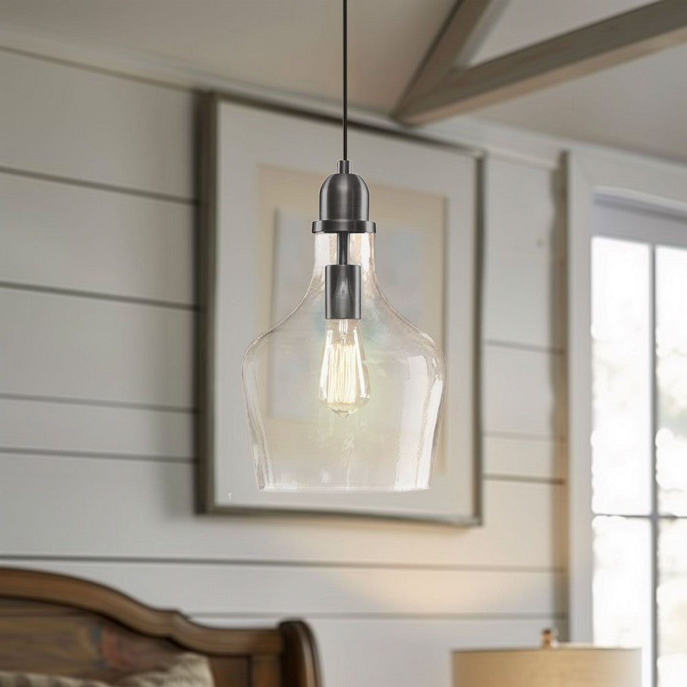 Pendant Light, Bell Glass Shade with Adjustable Hanging Cord, Bronze