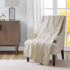 Quilted Throw Blanket, Scalloped Edges, Cream Polyester Microfiber