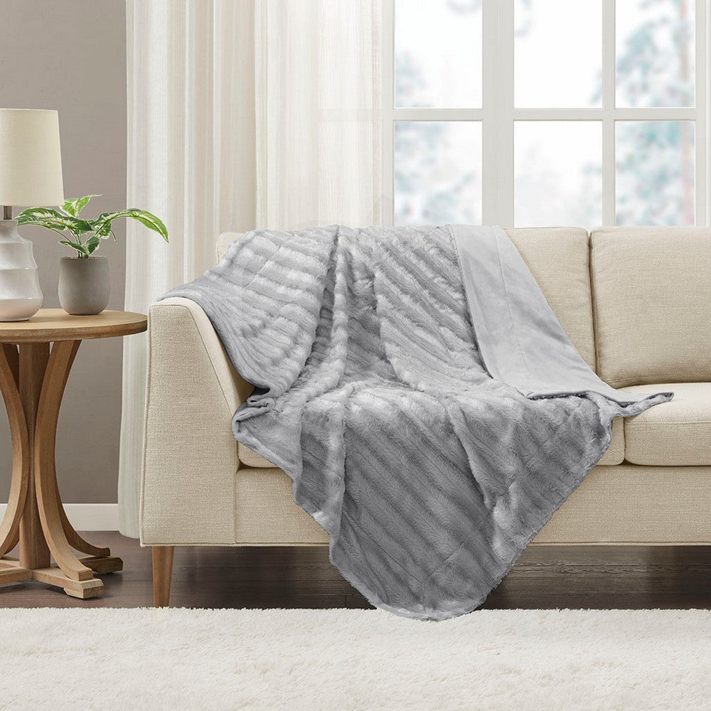 60 x 50 Throw Blanket, Polyester Fur, Machine Washable, Gray