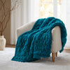 60 x 50 Throw Blanket, Ruched Solid Faux Fur, Polyfill, Teal