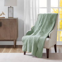 Quilted Throw Blanket, Scallop Edges, Seafoam Polyester Microfiber