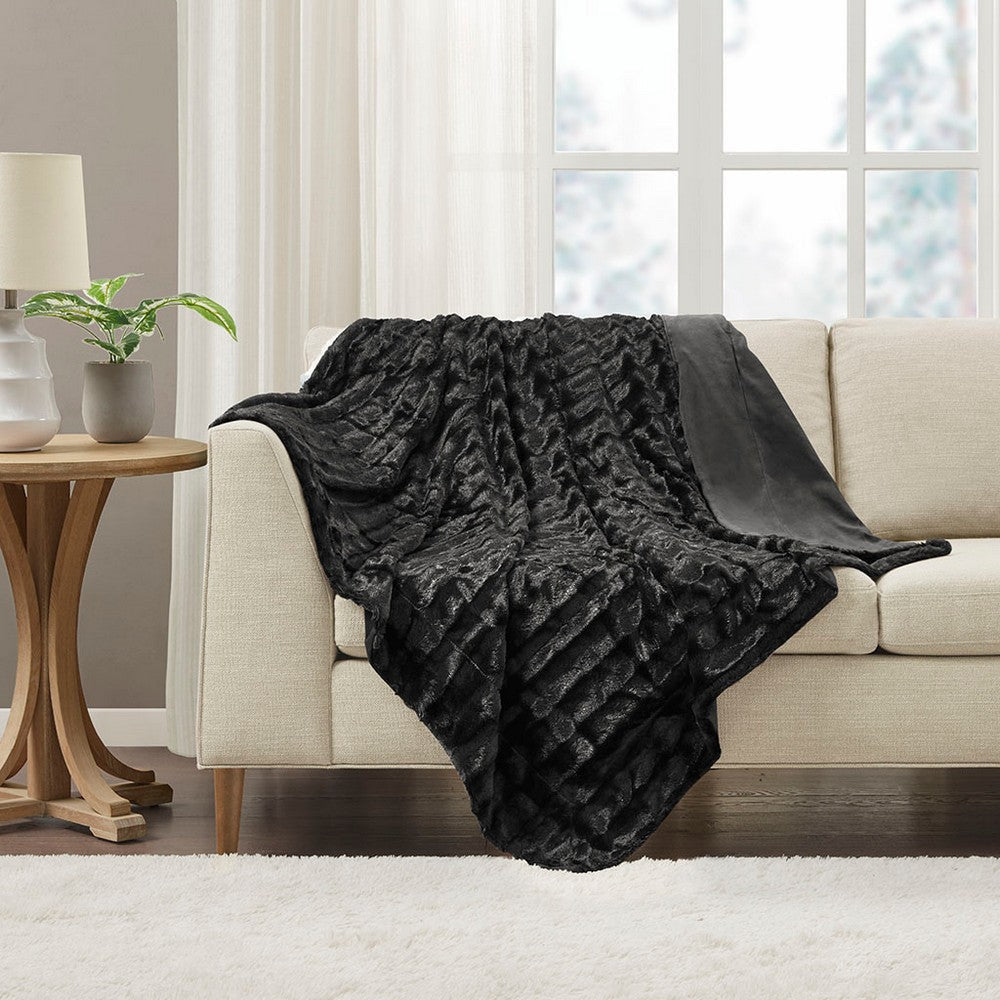 60 x 50 Throw Blanket, Polyester Fur, Machine Washable, Black