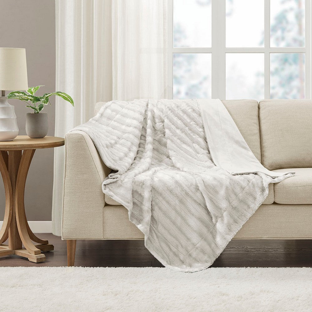 60 x 50 Throw Blanket, Polyester Fur, Machine Washable, Ivory
