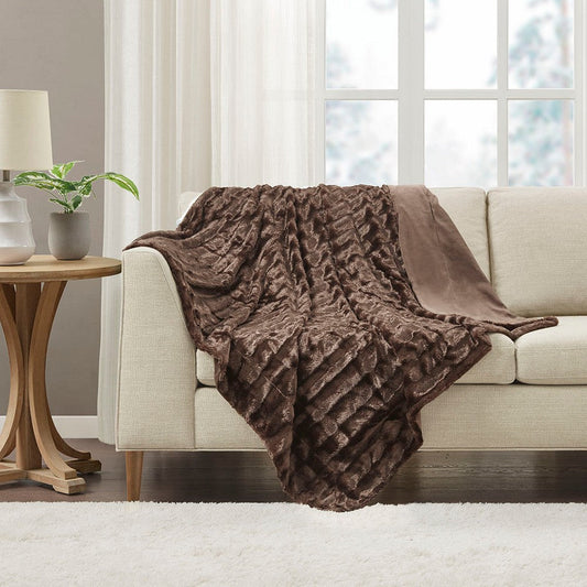 60 x 50 Throw Blanket, Polyester Fur, Machine Washable, Brown