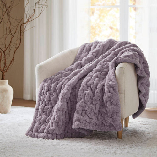 60 x 50 Throw Blanket, Ruched Solid Faux Fur, Polyfill, Lavender