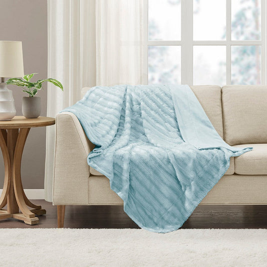 60 x 50 Throw Blanket, Polyester Fur, Machine Washable, Sky Blue