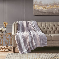 70 x 60 Throw Blanket, Polyester Fur, Dyed Print, Pink, Gray