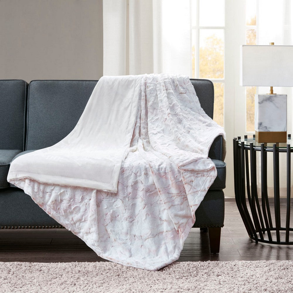 70 x 50 Throw Blanket, Ruched Solid Faux Fur, Polyfill, Pink