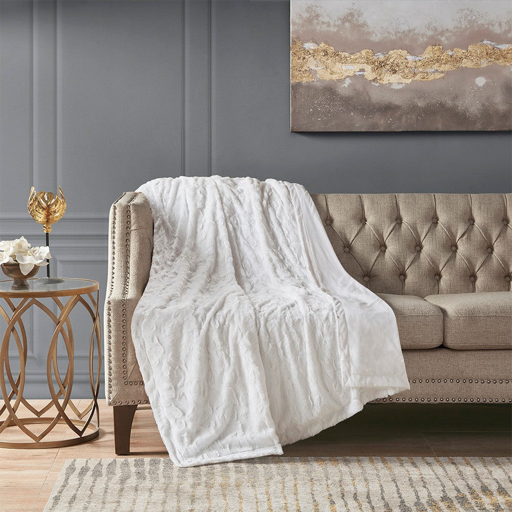 70 x 60 Oversized Throw Blanket, Brushed Polyester Fur, White