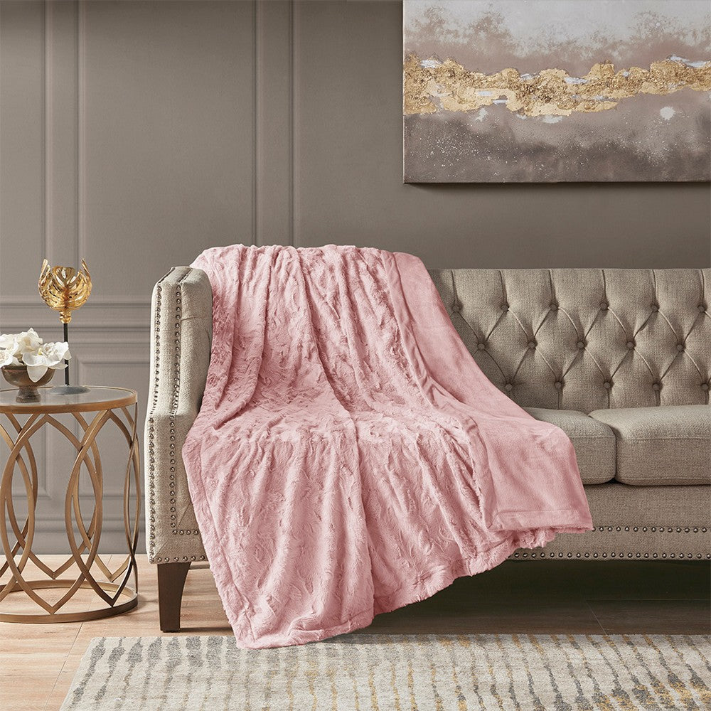 70 x 60 Oversized Throw Blanket, Brushed Polyester Fur, Pink