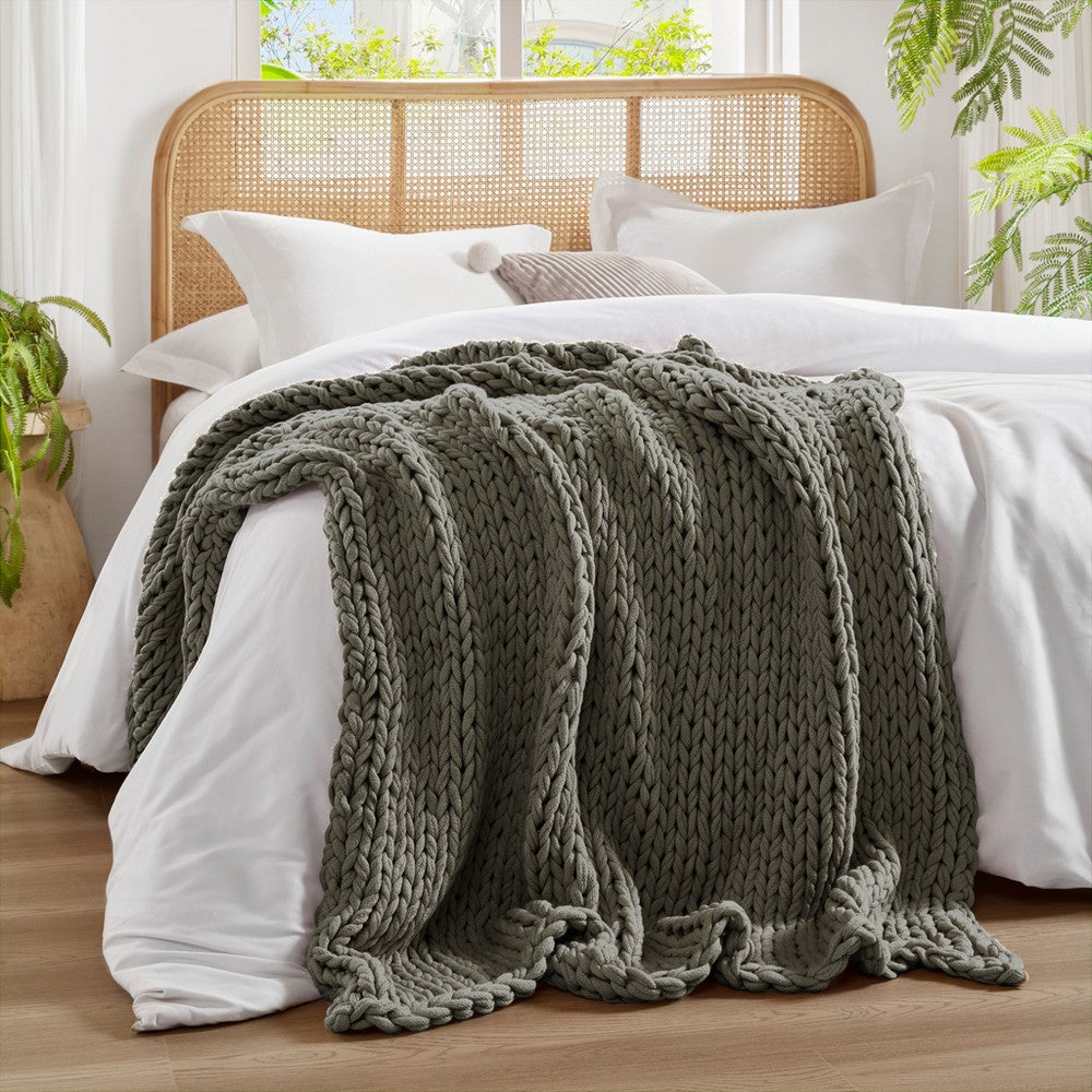 60 x 50 Throw Blanket, Handcrafted Knitted, Acrylic, Dark Gray