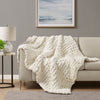 60 x 50 Throw Blanket, Polyester Chenille, Wide Knitted, Ivory