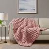 60 x 50 Throw Blanket, Polyester Chenille, Wide Knitted, Pink
