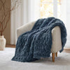 60 x 50 Throw Blanket, Ruched Solid Faux Fur, Polyfill, Slate Blue