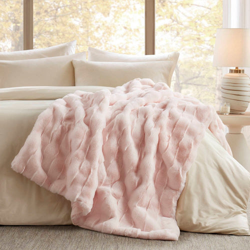 60 x 50 Throw Blanket, Polyester Fur Basketweave Pattern, Pink