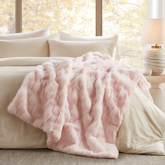60 x 50 Throw Blanket, Polyester Fur Basketweave Pattern, Pink