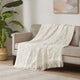 60 x 50 Throw Blanket, Cotton Tufted Chenille, Fringe Tassels, Ivory