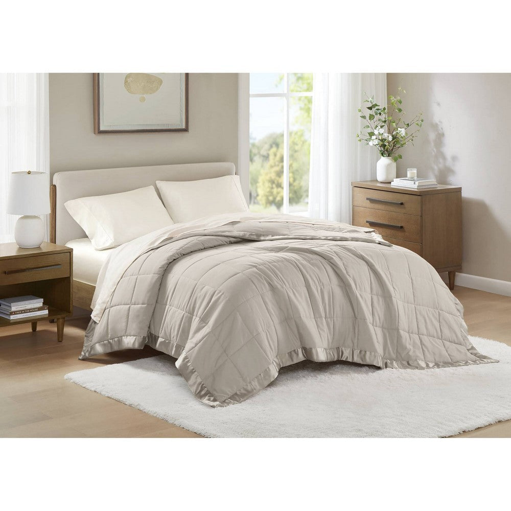 Twin Size Microfiber Blanket, Polyester Fill, Satin Trim, Gray