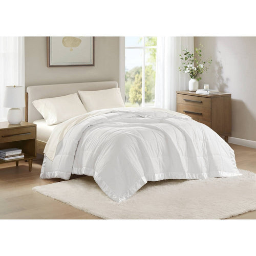 Twin Size Microfiber Blanket, Polyester Fill, Satin Trim, White