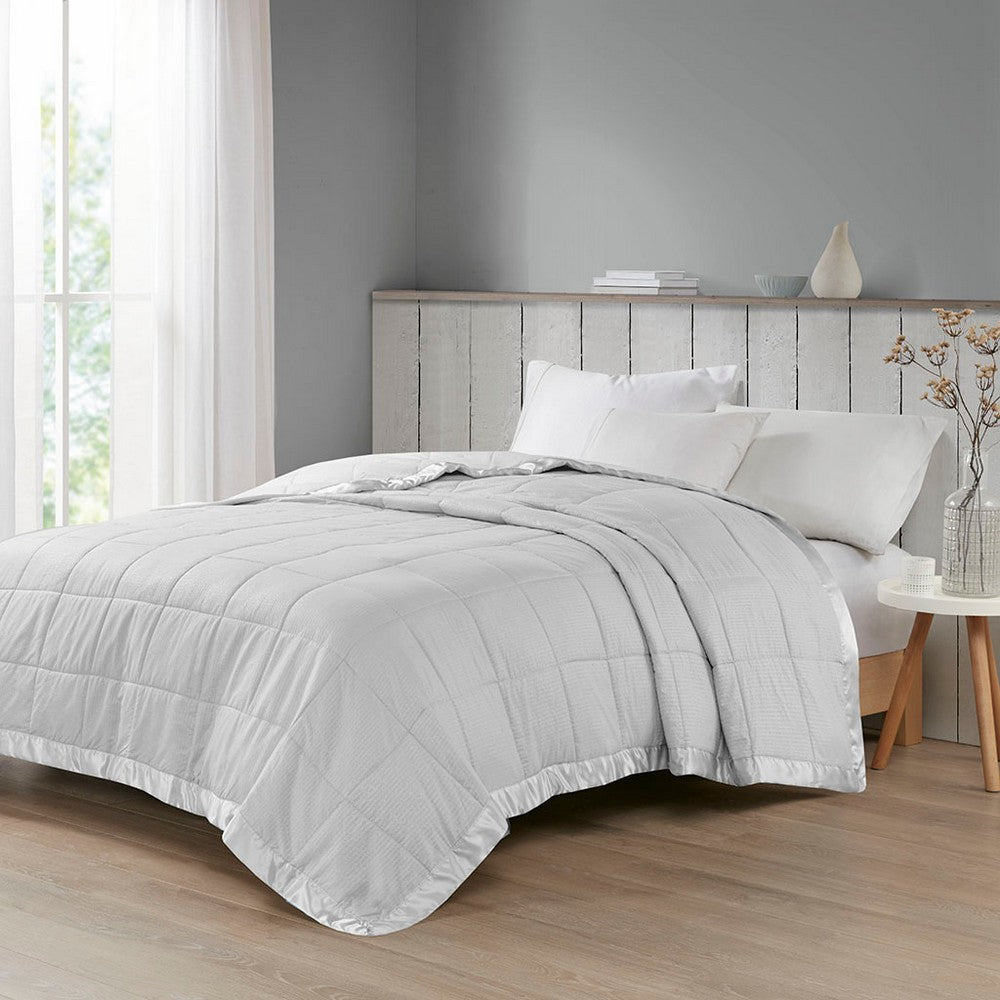 King Size Microfiber Blanket with Satin Trim, Box Quilting, Gray