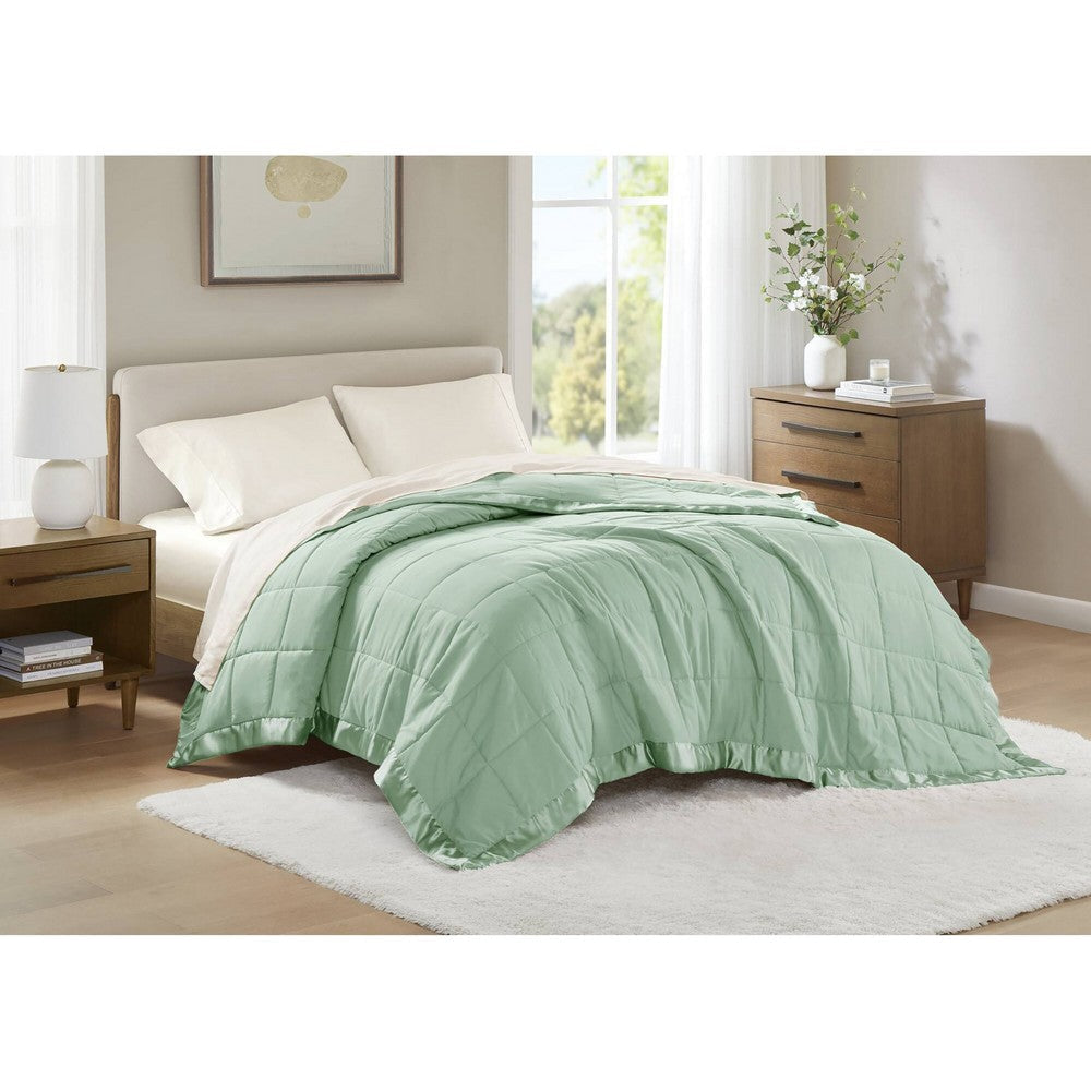 Queen Microfiber Blanket, Polyester Fill,Satin Trim, Seafoam Green