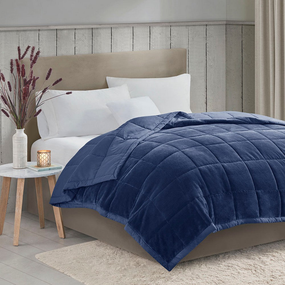King Reversible Microfiber Blanket, Polyfiber Filling, Navy Blue