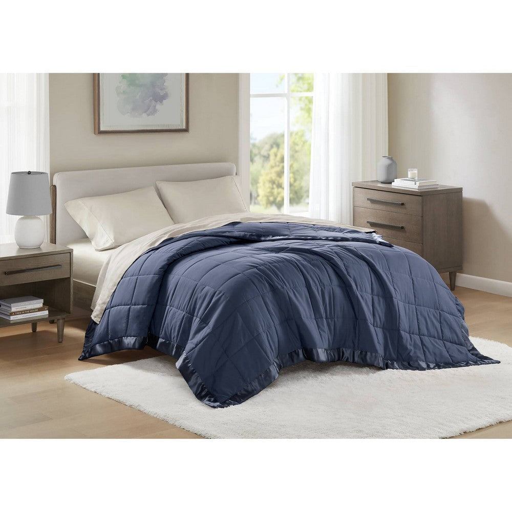 Queen Microfiber Blanket, Polyester Fill, Satin Trim, Navy Blue