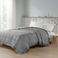 King Microfiber Blanket, Satin Trim, Box Quilting, Charcoal Gray