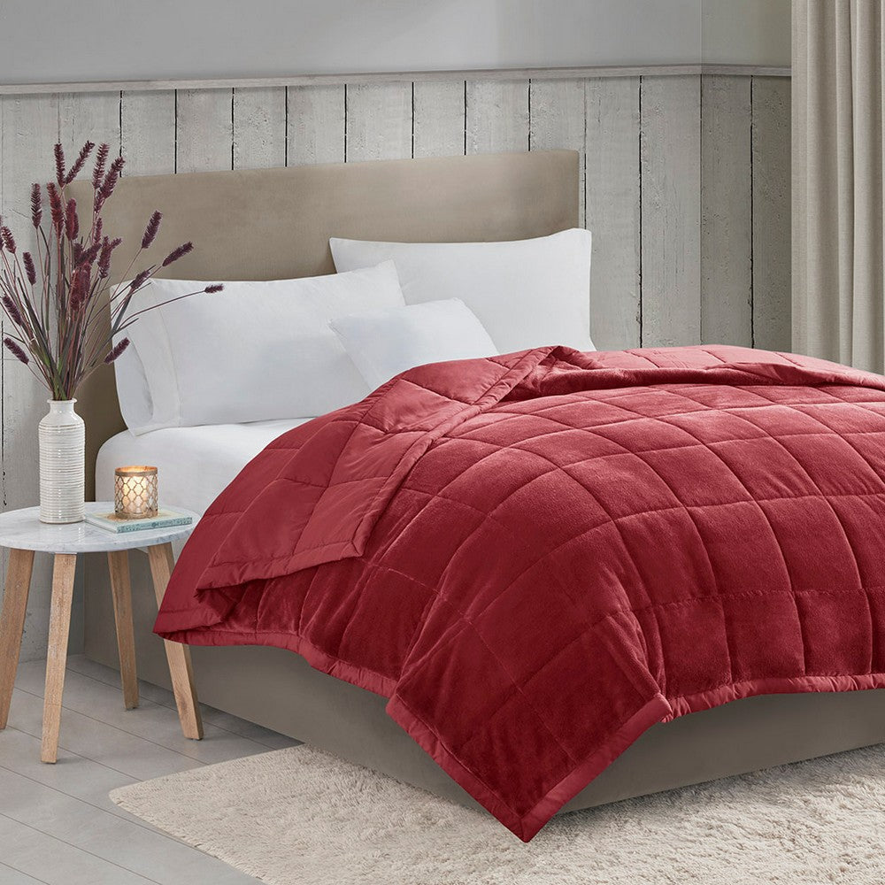 Queen Size Reversible Microfiber Blanket, Polyfiber Filling, Red