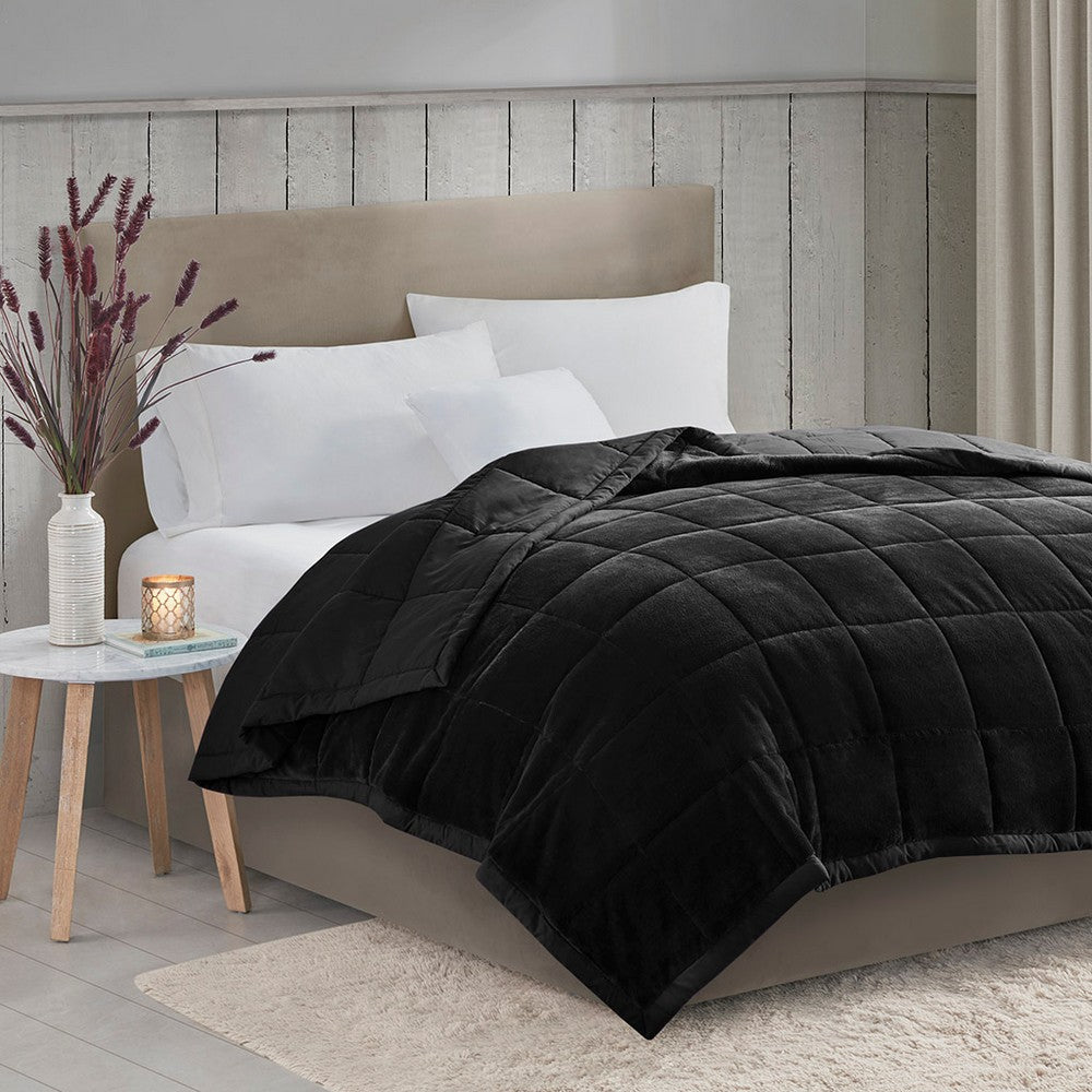 Queen Size Reversible Microfiber Blanket, Polyfiber Filling, Black
