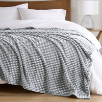 Twin Size Carved Microvelour Polyester Blanket, Gray Backprint