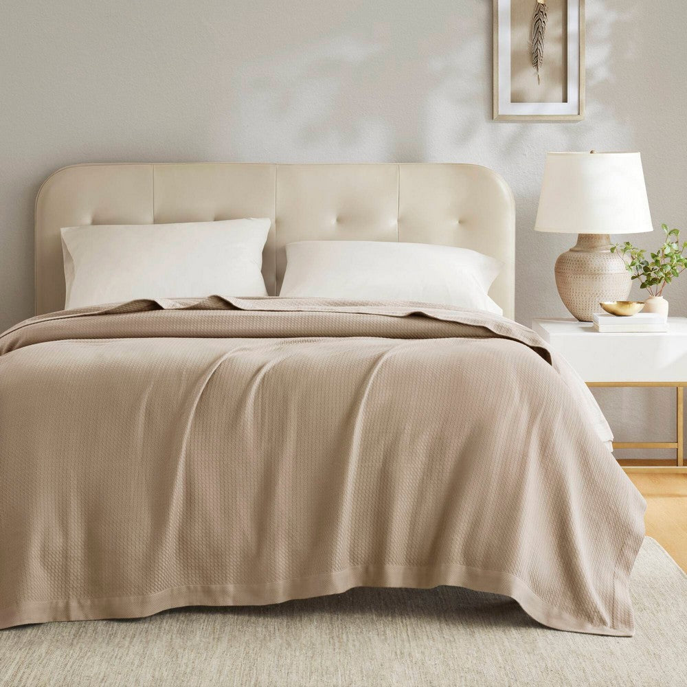 Queen Size Egyptian Cotton Blanket, Tightly Woven, Khaki Brown