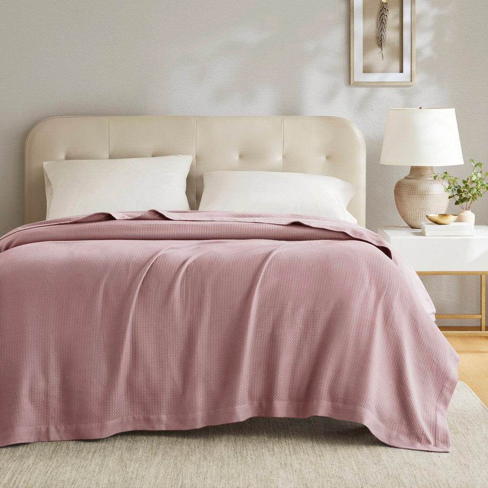 Twin Size Egyptian Cotton Blanket, Tightly Woven, Rose Pink