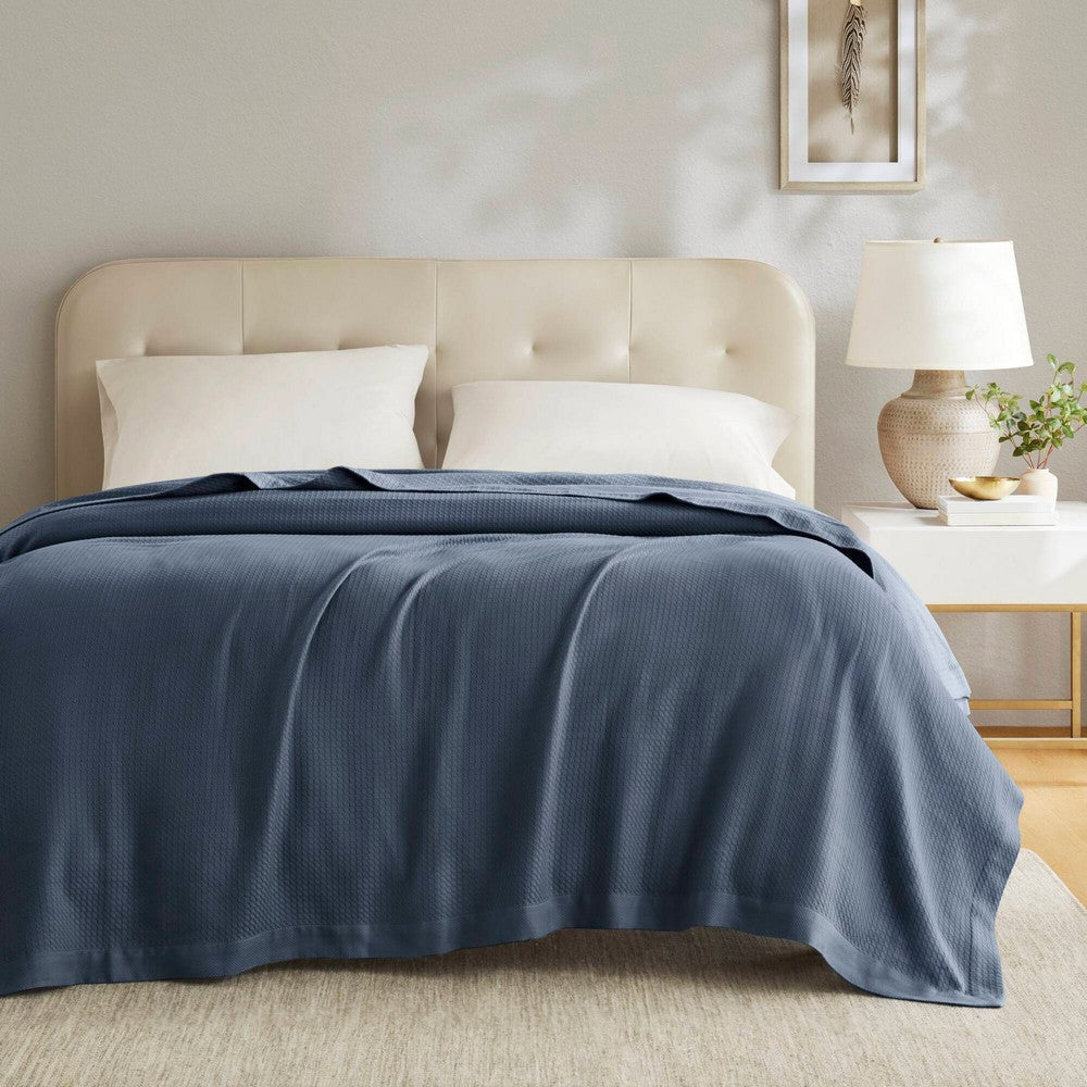 Twin Size Egyptian Cotton Blanket, Tightly Woven, Dark Blue