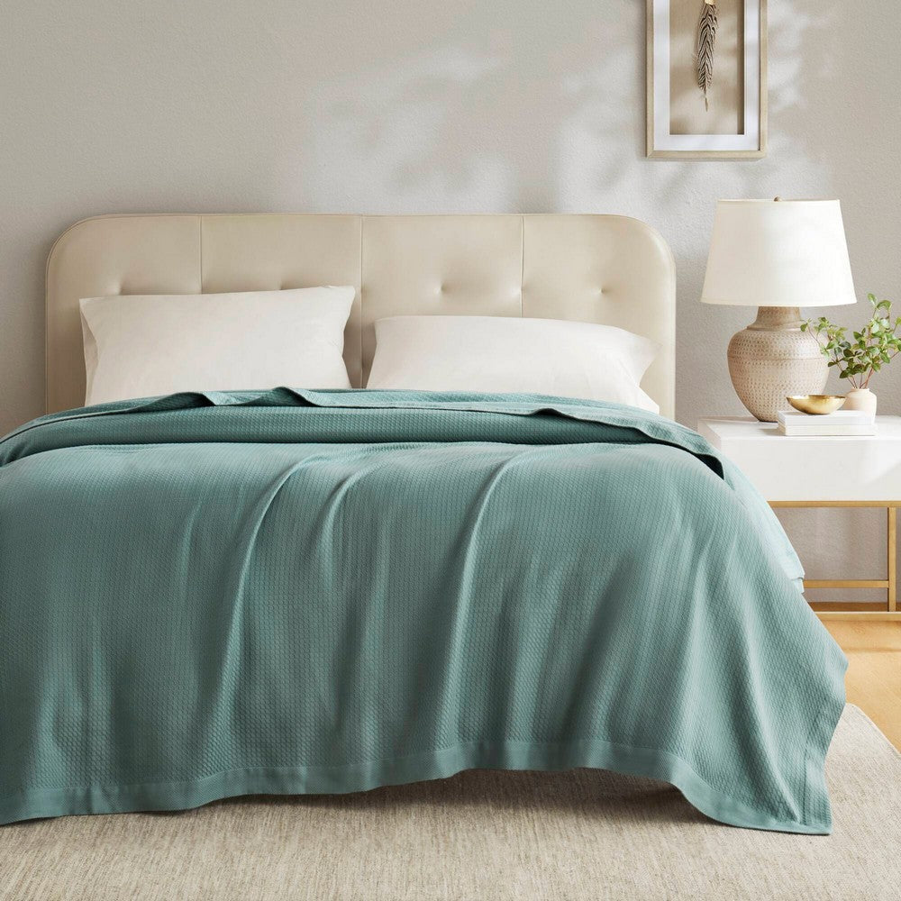 Queen Size Egyptian Cotton Blanket, Tightly Woven, Teal Green