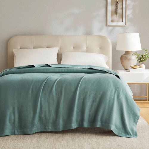 King Size Egyptian Cotton Blanket, Tightly Woven, Teal Green