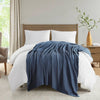 Queen Size Ring Spun Cotton Blanket with Ribbed Weaving, Navy Blue